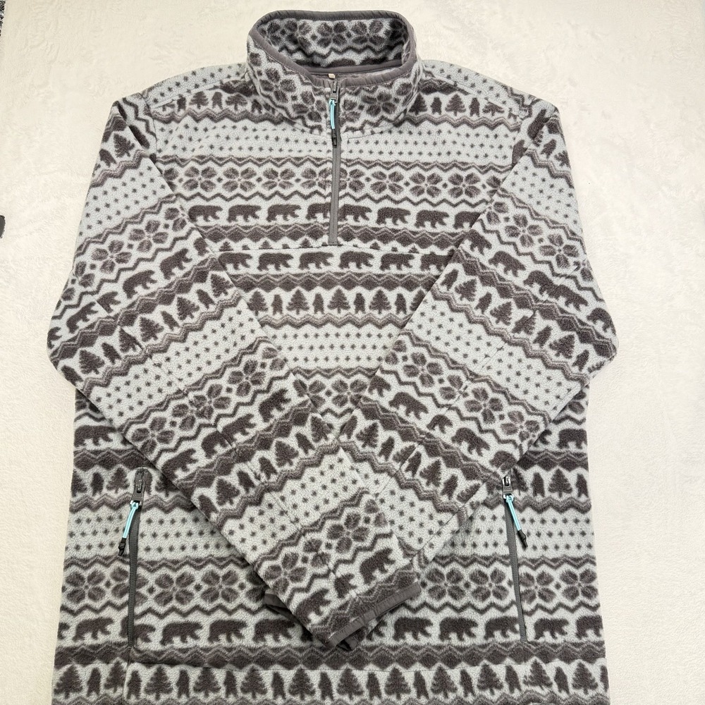 Chubbies Mens Quarter Zip Fleece Pullover Gray Bear AOP Outdoors Size XL